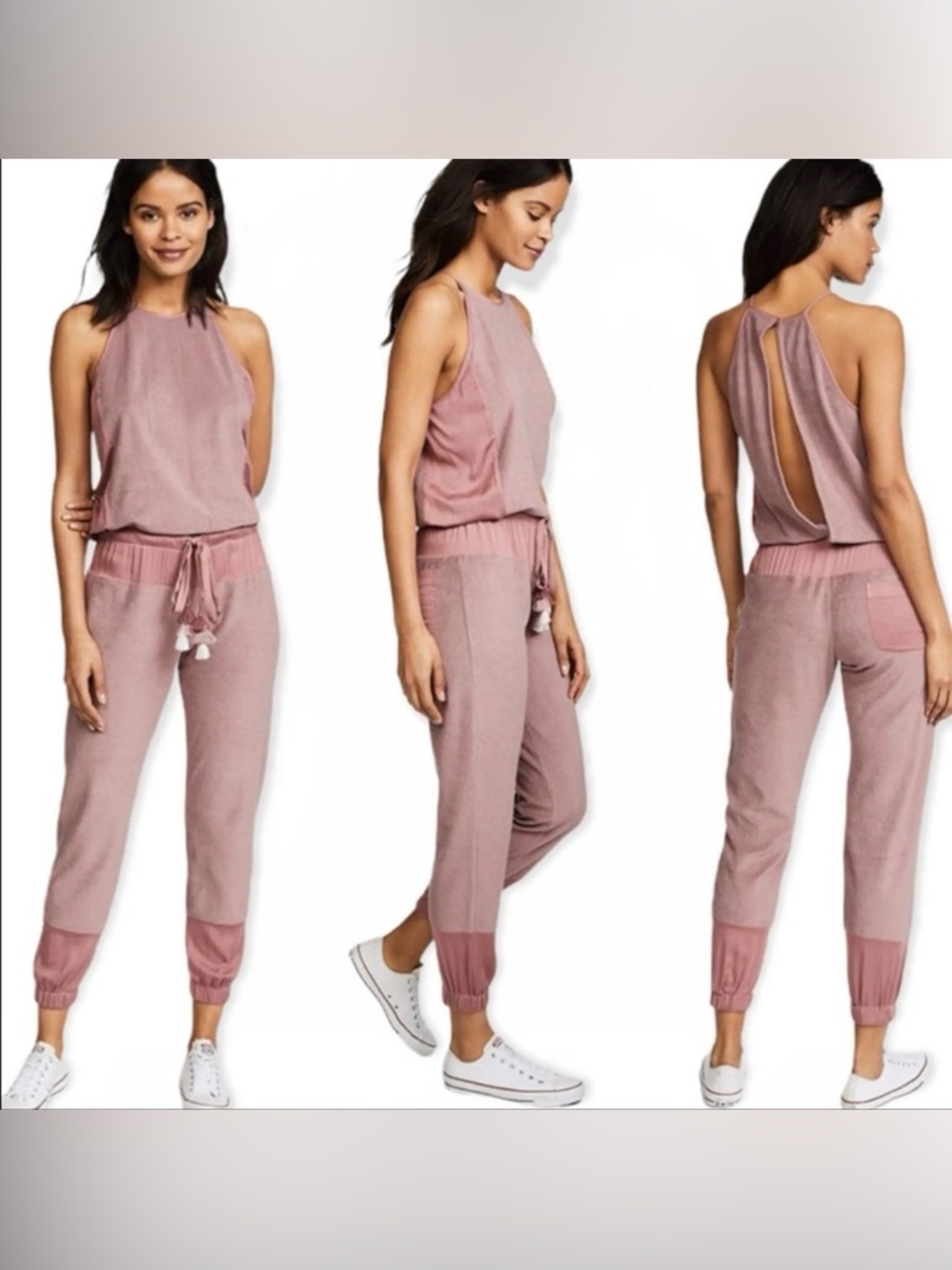 Young Fabulous & Broke Diego Dusty Rose  Jumpsuit with Tassel Drawstring